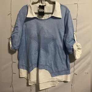 Monroe & Main Light Blue Star Layered Top